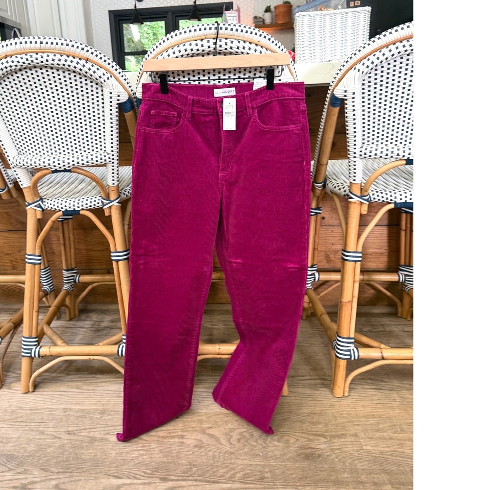 Loft The Straight High Rise Corduroy Pants Magenta Pink Size 30/10 NEW